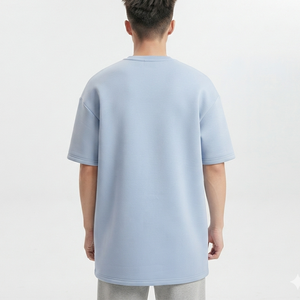 T-shirt homme noir à col rond, coupe longue, manches courtes, épaules tombantes, en coton épais 280 GSM, imprimé personnalisé, qualité supérieure - Product Image 5