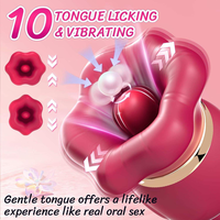 BlueRabbit 3 en 1 Nouveaux Jouets Sexuels Rose Grande Bouche Langue Lèche-Clitoris Vibrateur Puissant Godemiché à Poussée Intense Masturbateur pour Femme