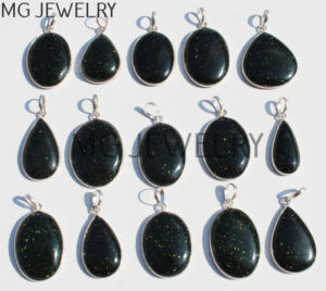 Colgantes de bisel de piedras preciosas de piedra dorada verde al por mayor colgantes chapados en plata de cristal de piedra dorada verde Natural joyería de moda - Product Image 2