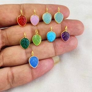 Pendentif feuille d'onyx vert 10mm pendentif en argent sterling plaqué or pour la fabrication de bijoux femmes breloques en vrac - Product Image 5