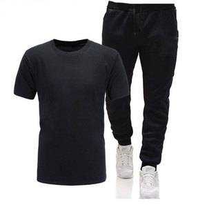 2025 vêtements d'été décontracté Simple grande taille col rond T-shirt pantalon deux pièces hommes ensemble de sport - Product Image 4