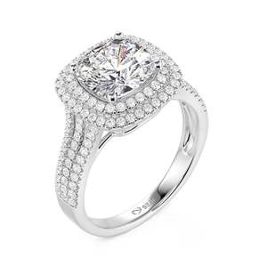 Bague de fiançailles Jeulia Double Halo avec zircon carré taille coussin - Product Image 2