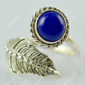 925 Sterling <b>Silver</b> Handmade Lapis Lazuli Leaf <b>Ring</b> Natural Blue Gemstone Promise September Birthstone 18K Plating Gift - Product Image 3