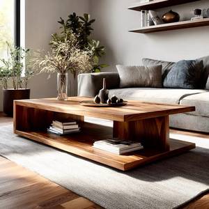 Table basse moderne en teck massif, design épuré, finition naturelle, écologique, durable, fabrication artisanale, facile à nettoyer, pour la vie quotidienne - Product Image 4