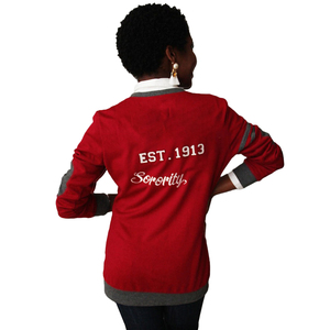 DST Sorority Cardigan rouge et gris élégant en coton mélangé Cardigan en tricot Greekwear pour la convention nationale 2025 - Product Image 4