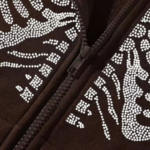 เสื้อฮู้ดประดับพลอยเทียมมีซิปแบบลำลองเสื้อฮู้ดผ้าฝ้ายดีไซน์ล่าสุดสำหรับผู้ใหญ่ขายส่ง - Product Image 3