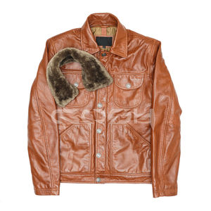 Chaqueta Trucker de Cuero Marrón Retro de Alta Calidad, Estilo Casual, Corte Ajustado, Prenda Exterior de Piel Vacuna, Estilo Vintage con Cierre de Botones - Product Image 4