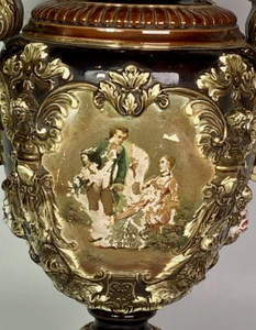 Huge <b>Antique</b> Bohemian <b>Brass</b> Vase 18 Inch Hand Etched Floral Black and Gold Ornate Czech Style Pedestal Metal Floor Vessel Decor - Product Image 2