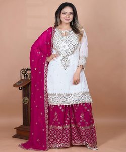 DERNIÈRE BLEU GEORGETTE BRODERIE SÉQUENCE TRAVAIL TOP SHARA AVEC DUPATTA RÉCEPTION PORTER PRIX DE GROS VÊTEMENT ETHNIQUE - Product Image 2