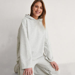 Sweat à capuche surdimensionné pour femmes gris chiné de luxe 100% coton Streetwear ourlet goutte épaule Premium doux polaire personnalisé sweats à capuche pour femmes - Product Image 3