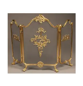 Vintage French Brass 3-Panel Folding Fireplace Fire Screen Screens on Fire Fire Guard Screen Metal Fireplace Guard