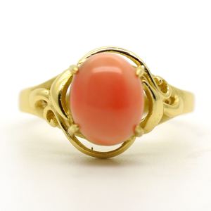 Anillo THUNDERBIRD con Gema Ovalada de Coral Rosa Natural, Engaste de Oro, Pulido, 8x10mm, Joyería Elegante para Mujer - Product Image 5