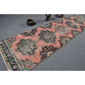 Alfombra de lana turca Vintage de 33x123 pies, área grande, patrón de retazos rosa y verde para pasillo, dormitorio, forma Rectangular de látex de 10mm - Product Image 2