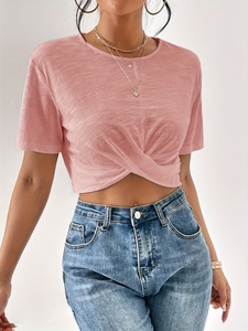 Camiseta Corta de Moda Urbana para Mujer, Venta al por Mayor, Camiseta Corta Informal de Manga Corta para Mujer, Camiseta de Verano Ajustada de Algodón Suave - Product Image 2