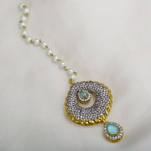 Conjunto de Collar chapado en oro y plata CZ Circón verde claro que incluye pendientes Tikka para bodas Compromisos Precio económico - Product Image 4