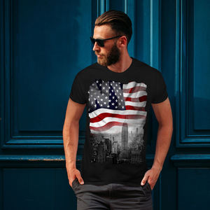 Venta al por mayor personalizado bandera americana impresa camiseta patriótica EE. UU. Gráfico camiseta algodón Casual 4 de Julio Unisex Top OEM - Product Image 6