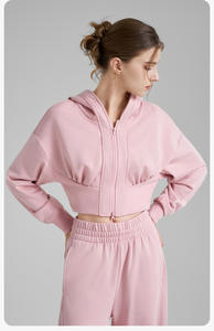 New Style <b>Women</b> Winter Printed Short Crop Top <b>Hoodie</b> Solid Color Casual Streetwear Customizable Fabric Hooded Short Zipper - Product Image 3