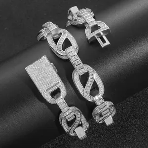 Cadena de eslabones cuadrados de circonio y plata de 15 mm al por mayor, joyería hip hop, collar de compromiso para hombres y mujeres, 9 pulgadas de longitud - Product Image 5