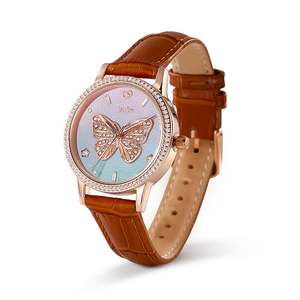 นาฬิกาควอตซ์ Jeulia Dreamy Rainbow Butterfly -สายหนังสีน้ำตาลพร้อมหน้าปัดออมเบร - Product Image 2