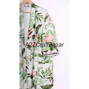 Bata de Mujer Hecha a Mano, de Lujo, con Estampado Floral, Cuello en V, Cordón Ajustable, Manga Tres Cuartos, Suave, Transpirable, de Secado Rápido, 100% Algodón - Product Image 4