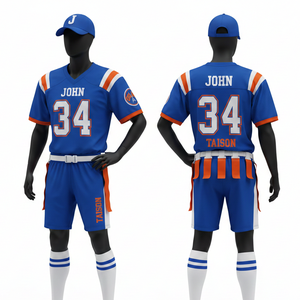 Uniforme de football américain pour hommes en maille polyester spandex 250 GSM de qualité supérieure, bleu, orange, blanc, avec logo personnalisé en twill. - Product Image 6