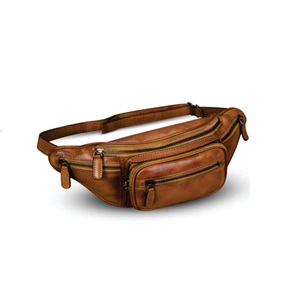 Sac banane en cuir véritable pour hommes femmes sac à bandoulière poitrine sacs épaule sac à dos plusieurs poches sac de taille marron - Product Image 1