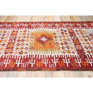 Turkish Vintage Rug, 5.8x14.5 ft <b>Runner</b> Rug, <b>Red</b> Kilim Geometric Rug - Product Image 3
