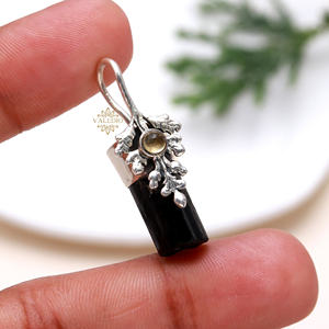 จี้เงินแท้ 925 ทำมือ สไตล์โบฮีเมียน ลายชนเผ่า ประดับพลอยทัวร์มาลีนสีดำธรรมชาติ สำหรับงานหมั้นและงานแต่งงาน ขายส่งจำนวนมาก - Product Image 4