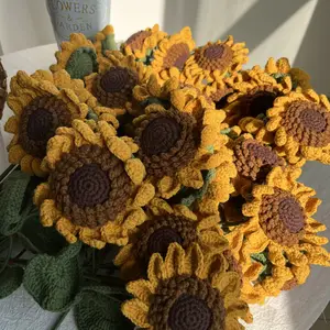 Keluaran baru grosir buatan tangan wol produk selesai berbau Crochet bunga matahari Crochet bunga