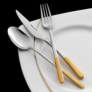 Ensemble de couverts en acier inoxydable argenté avec poignée design dorée, finition miroir, parfait pour mariage, salle à manger, cuisine et vaisselle - Product Image 6