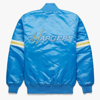 Blousons Aviateur Personnalisés Starter Baseball Chargers Cowboys pour Hommes, Blouson Homme de Sport en Satin de Baseball Équipe avec Patchwork