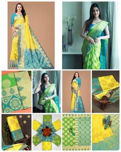 Mujeres Kanchi Organza Banarasi Seda Broad Border Saree con Blusa - Product Image 2