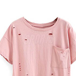Precio al por mayor de encargo de las mujeres de la desolación de la camiseta Último estilo Casual Wear Distress T-Shirt - Product Image 4