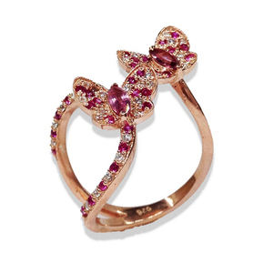 Bague papillon style vintage en argent sterling 925 avec pierres précieuses multicolores et breloque en plaqué or - Product Image 3