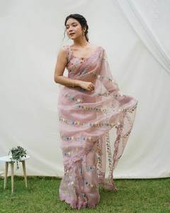 Alia Bhatt Wear New Soft Organza Silk avec multi-fils et broderie Work Saree 5.5mm 100% Pure Silk - Product Image 4