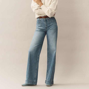 Pantalones de pierna ancha personalizados OEM 2025 para mujer, ropa de calle informal transpirable de cintura media, pantalones vaqueros para mujer - Product Image 4