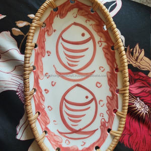 Assiette de fruits en céramique de rotin du Vietnam, plateau de collation de salon de ménage assiette de dessert en céramique - Product Image 1