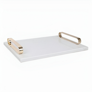 Elegante bandeja de mármol para servir con asas de latón Decoración de lujo para el hogar y accesorio de cocina Perfecto para servir y regalar - Product Image 4