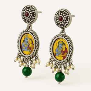 Handmade Creative 925 Sterling Silver Miniature <b>Painting</b> Earrings <b>Vintage</b> Geometric Bezel Setting Indian Fine Jewelry Women's - Product Image 3