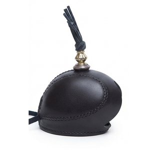 Cagoule de fauconnerie en cuir avec pompon et capuchon métallique pour équipement de chasse, design minimaliste, taille unique, portable, noire - Product Image 3