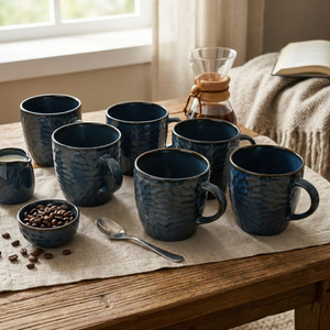 Mosaic Denim Hue <b>Ceramic</b> Tea <b>Cup</b> Set of 6 - Product Image 1