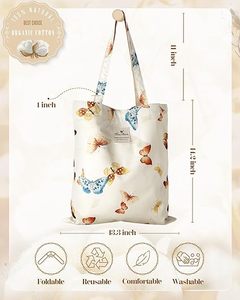 Bolso de mano de algodón estético para mujer-Bolso de hombro reutilizable con bolso de tela con hebilla para gimnasio, viajes, trabajo (mariposa de tinta). - Product Image 2