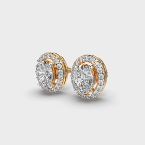 Luxury 10K Gold Oval Cut <b>Halo</b> Lab Grown Diamond Stud <b>Earrings</b> Classic Solitaire Design Sparkling Perfect Wedding Gift for Women - Product Image 4