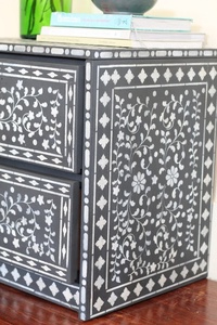 Incrustaciones de hueso por lo general artesanía contemporánea tradición personalizada y Floral mesita de noche gabinete incrustaciones de hueso de la sala de estar India - Product Image 3