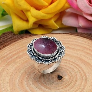 Anillo de piedras preciosas para niñas de boda india, Plata de Ley 925, lujosa piedra preciosa de rodonita, anillo hecho a mano, joyería con sello de plata 925 - Product Image 4
