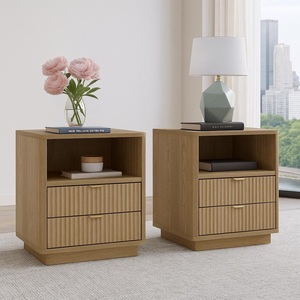 Elegant mango Wood Bedside Table With Two Drawer Storage And Open <b>Shelf</b> Natural Finish Modern Design For Elegant <b>Bedroom</b> Decor - Product Image 3