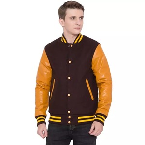 Blouson bombardier de baseball OEM personnalisé de haute qualité avec manches en cuir brodé chenille. Veste d'université de Baseball - Product Image 1