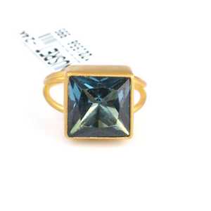 24K <b>Gold</b> Square Aquamarine <b>Ring</b> Handmade Geometric Fine Jewelry with Radiant Cut Natural Stone and Invisible Setting Nusrettaki - Product Image 2