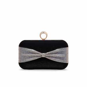 Bolso de mano de cuero negro Formal P15550 Forro de satén Decoraciones de perlas acrílicas Detalle de cadena con solapa elegante para fiestas Bolso de noche - Product Image 3