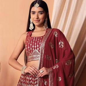 Hermosa ropa de fiesta Lehenga Choli con lentejuelas y trabajo de bordado de hilo - Product Image 1